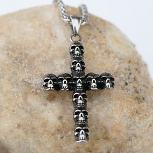 Skeleton Skull Head Cross Pendant Necklace for Men Women Solid Stainless Steel